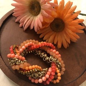 Peach, Coral, and Gold elastic bracelet.